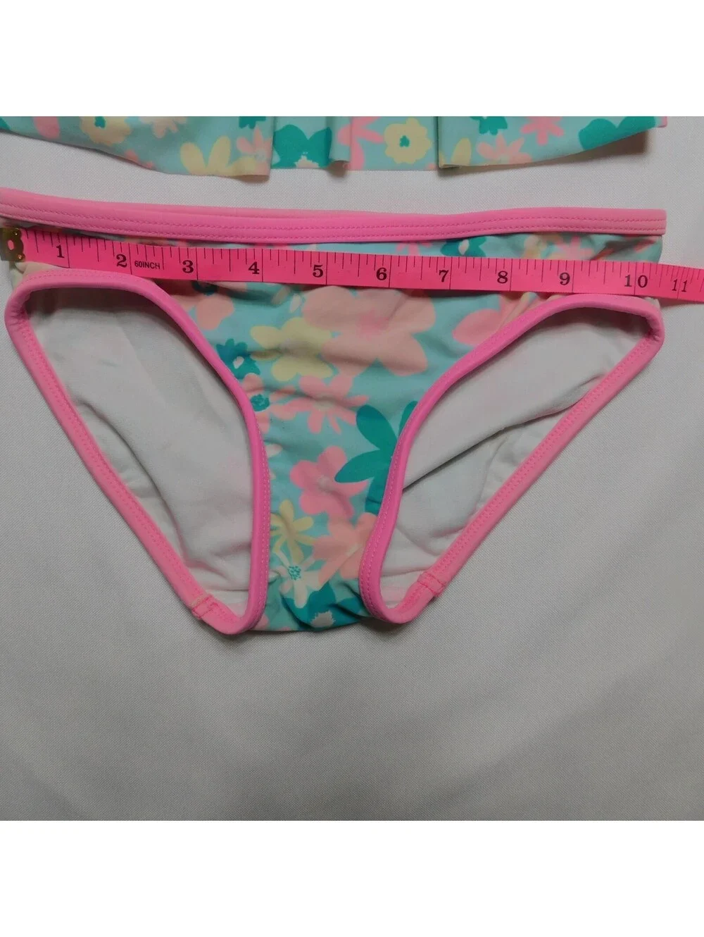 Jumping Beans Girls Bikini Swimsuit Size 6 Pink Blue Floral Ruffle Tankini Set